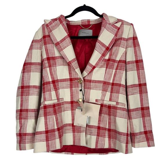 Marella Womens size 8 blazer red Derris basketweave jacket - Picture 1 of 5